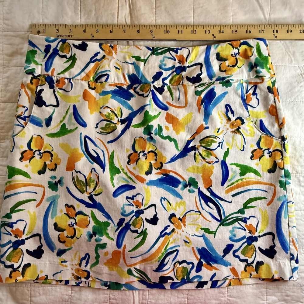 Zac & Rachel Skirt Sz 14 White Multicolor Floral Print Pockets Pull On‎